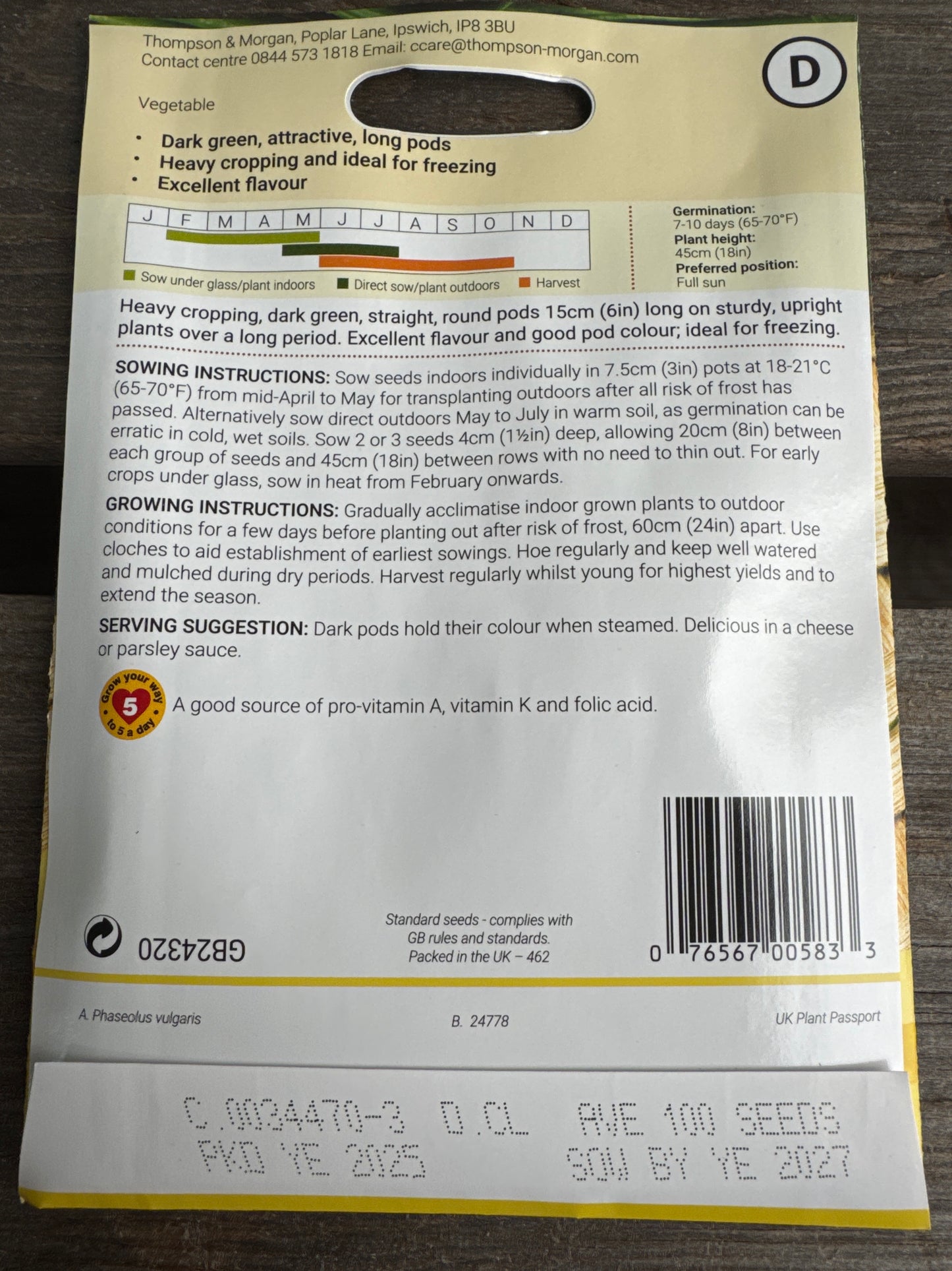 SEEDS - Dwarf French Bean Boston