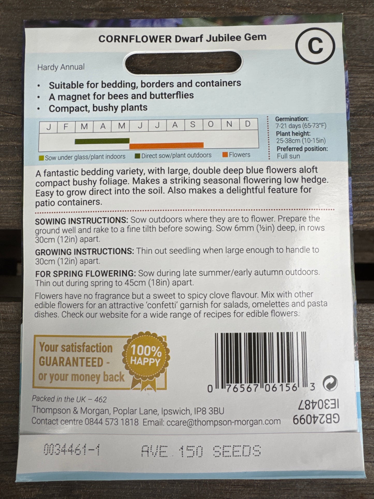 SEEDS - Cornflower Dwarf Jubilee Gem