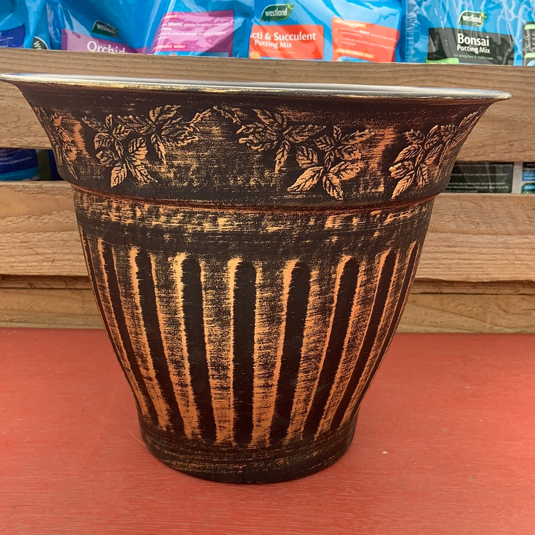 Floral Fluted Planter - 13.5” - Gold