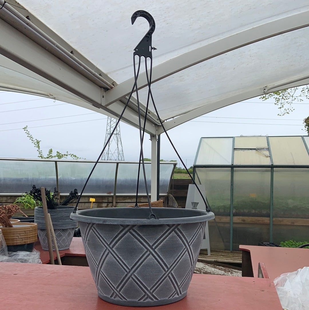 Bell Lattice Hanging Basket - 14” - Black/White