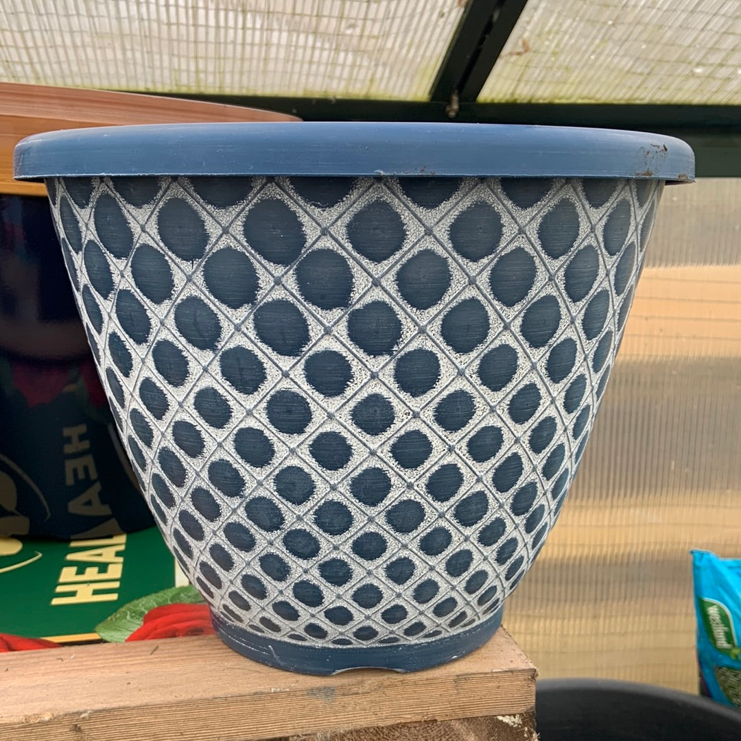 Bell Quilt Planter - 11” - Blue/White