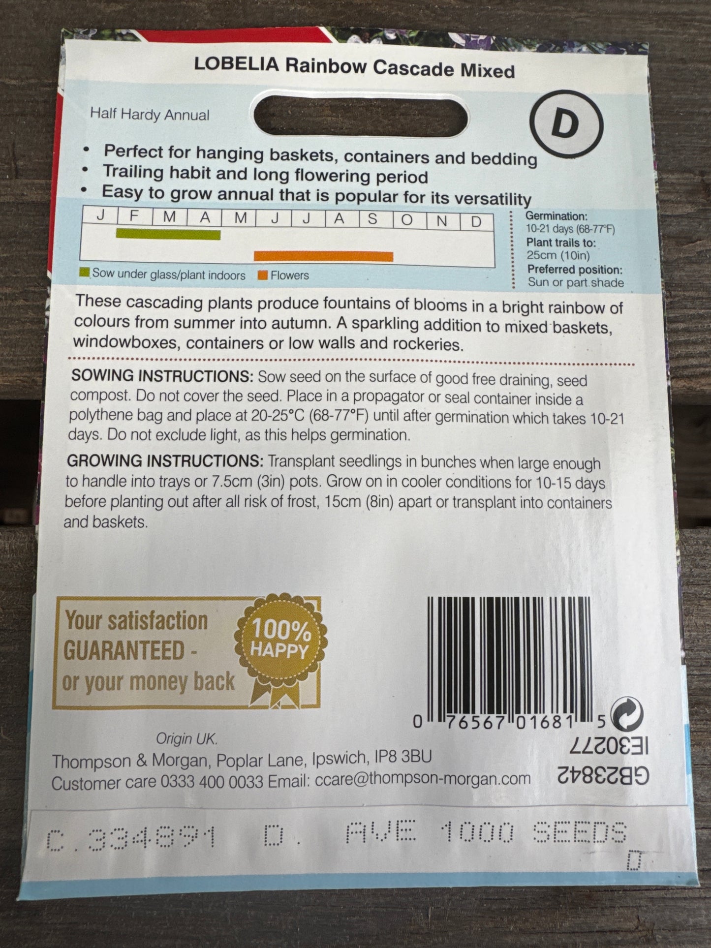 SEEDS - Lobelia (Trailing) Rainbow Cascade Mixed