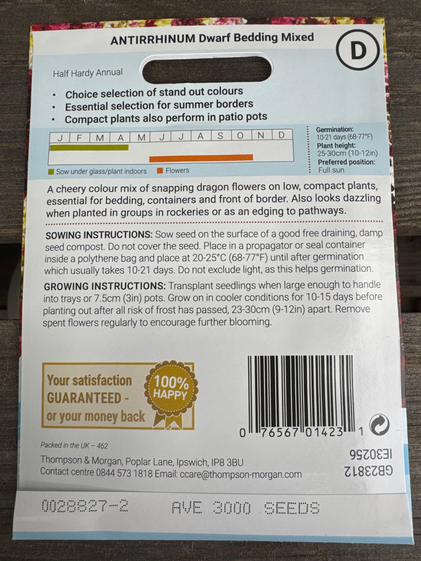 SEEDS - Antirrhinum Dwarf Bedding Mixed