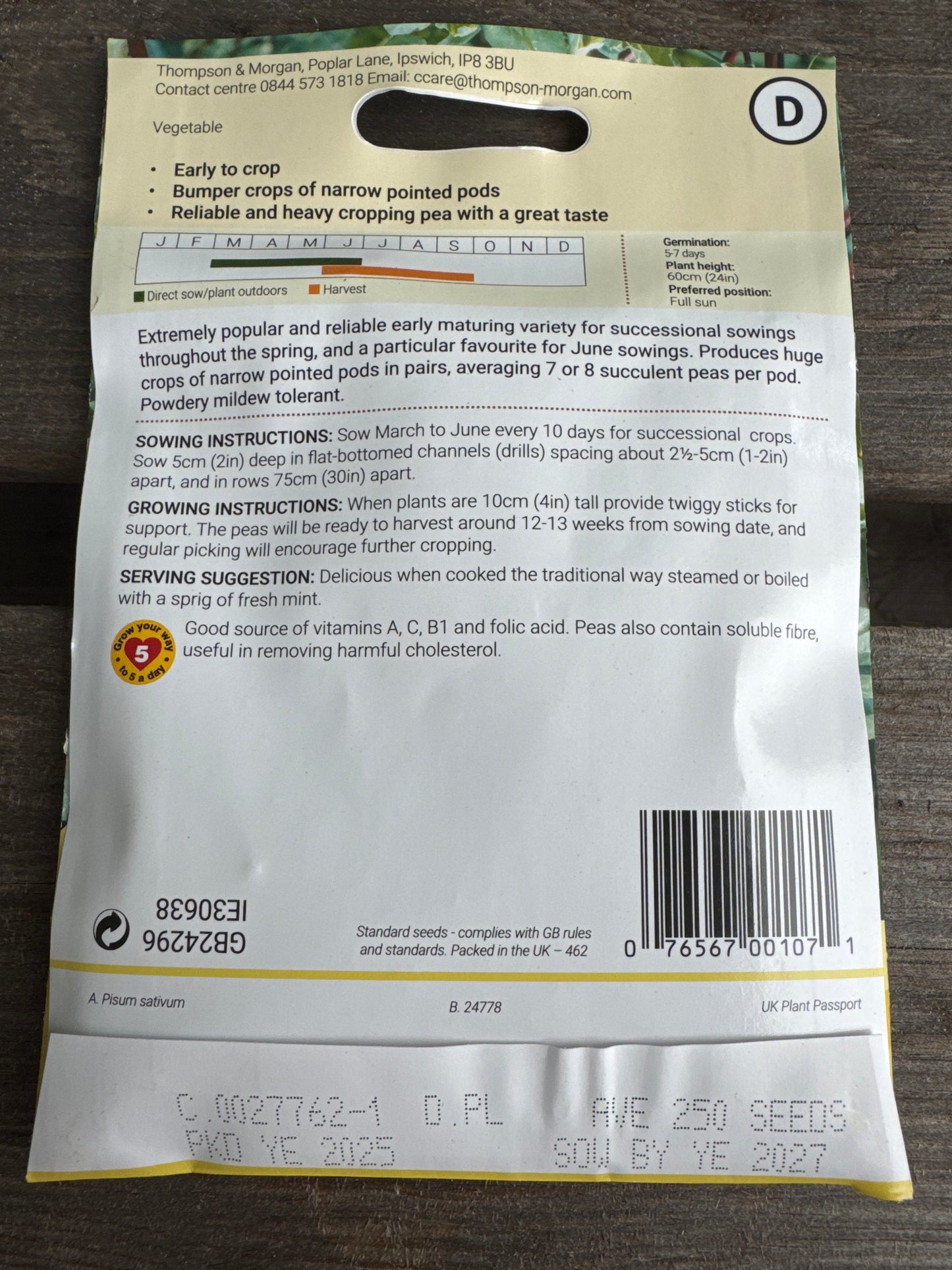 SEEDS - Pea Kelvedon Wonder