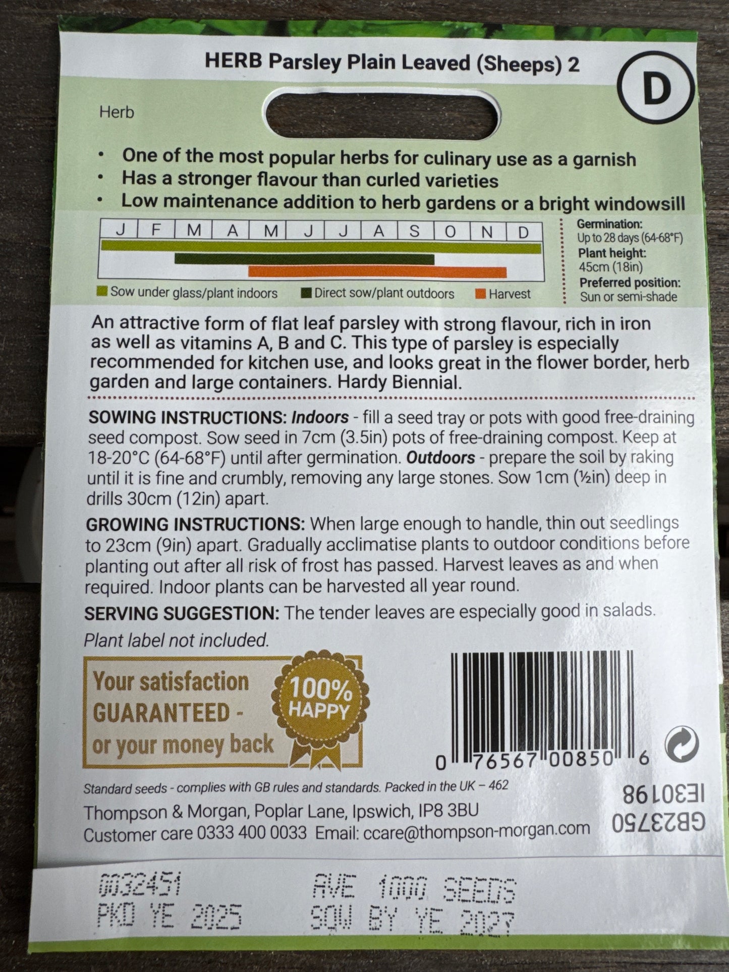 SEEDS - Herb Parsley Plain Leaved (Sheeps) 2