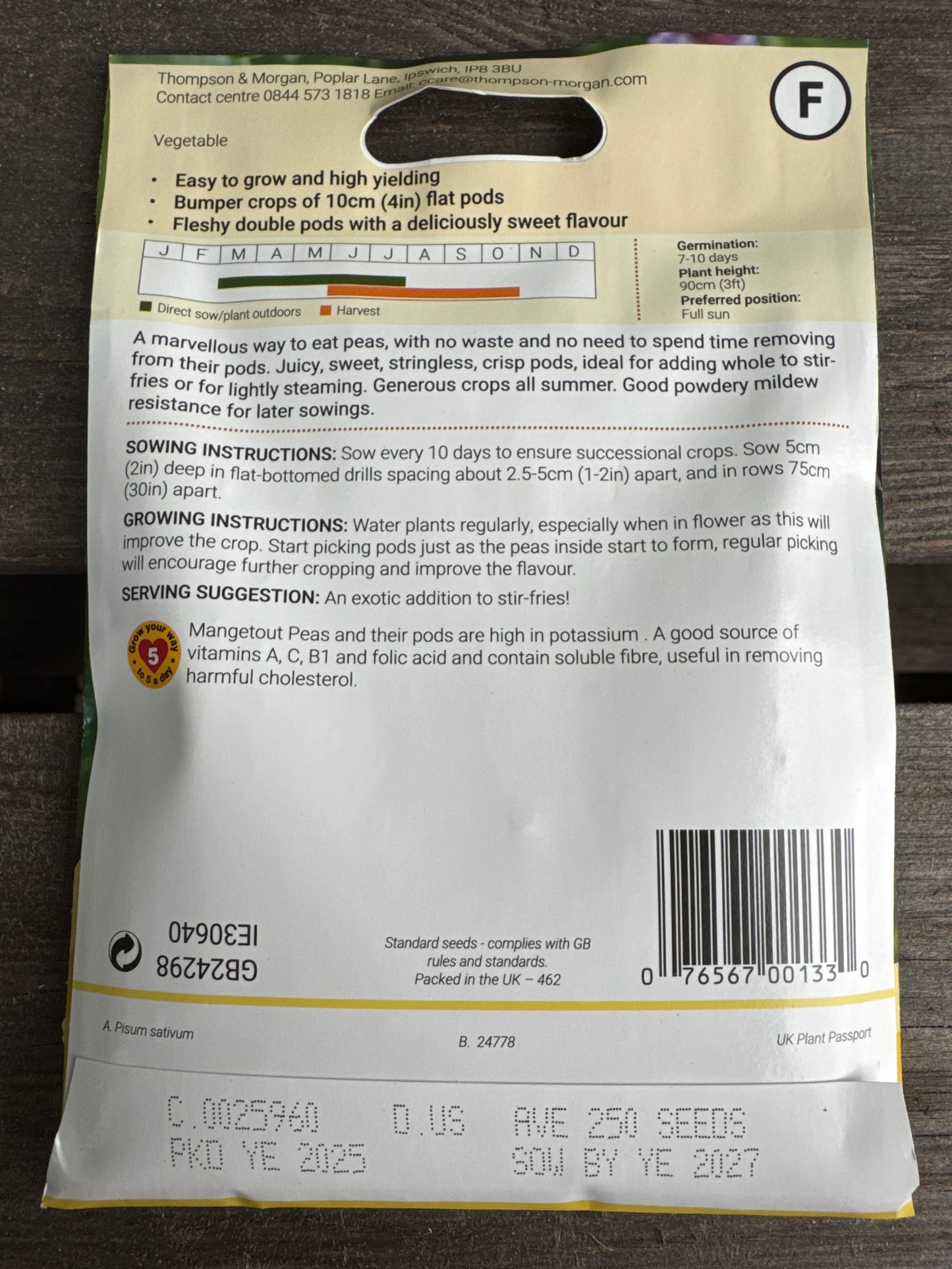 SEEDS - Mangetout Oregon Sugar Pod