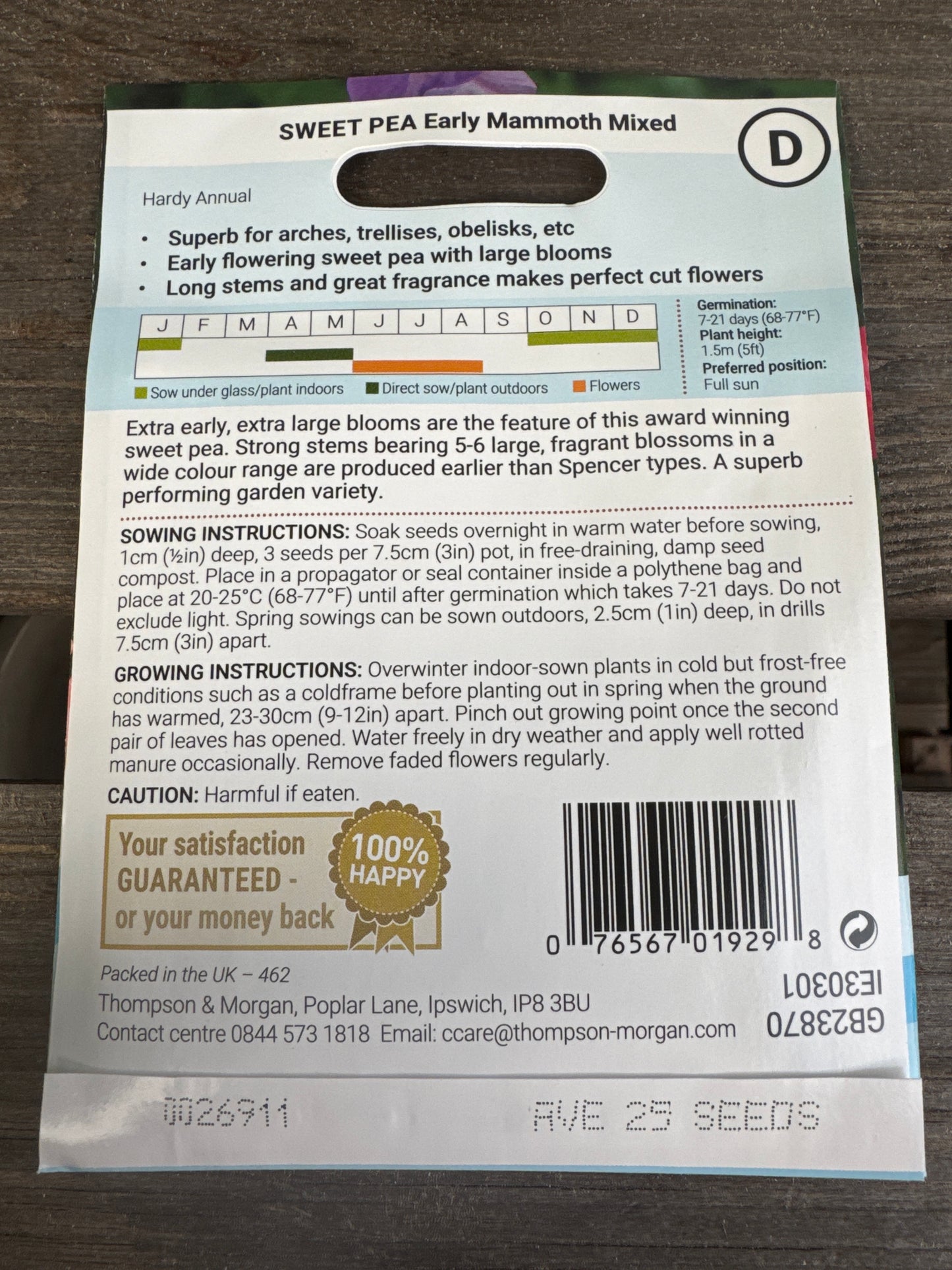 SEEDS - Sweet Pea Early Mammoth Mixed