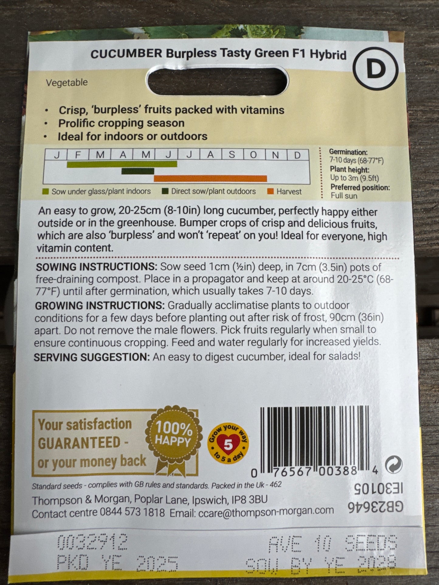 SEEDS - Cucumber Burpless Tasty Green F1