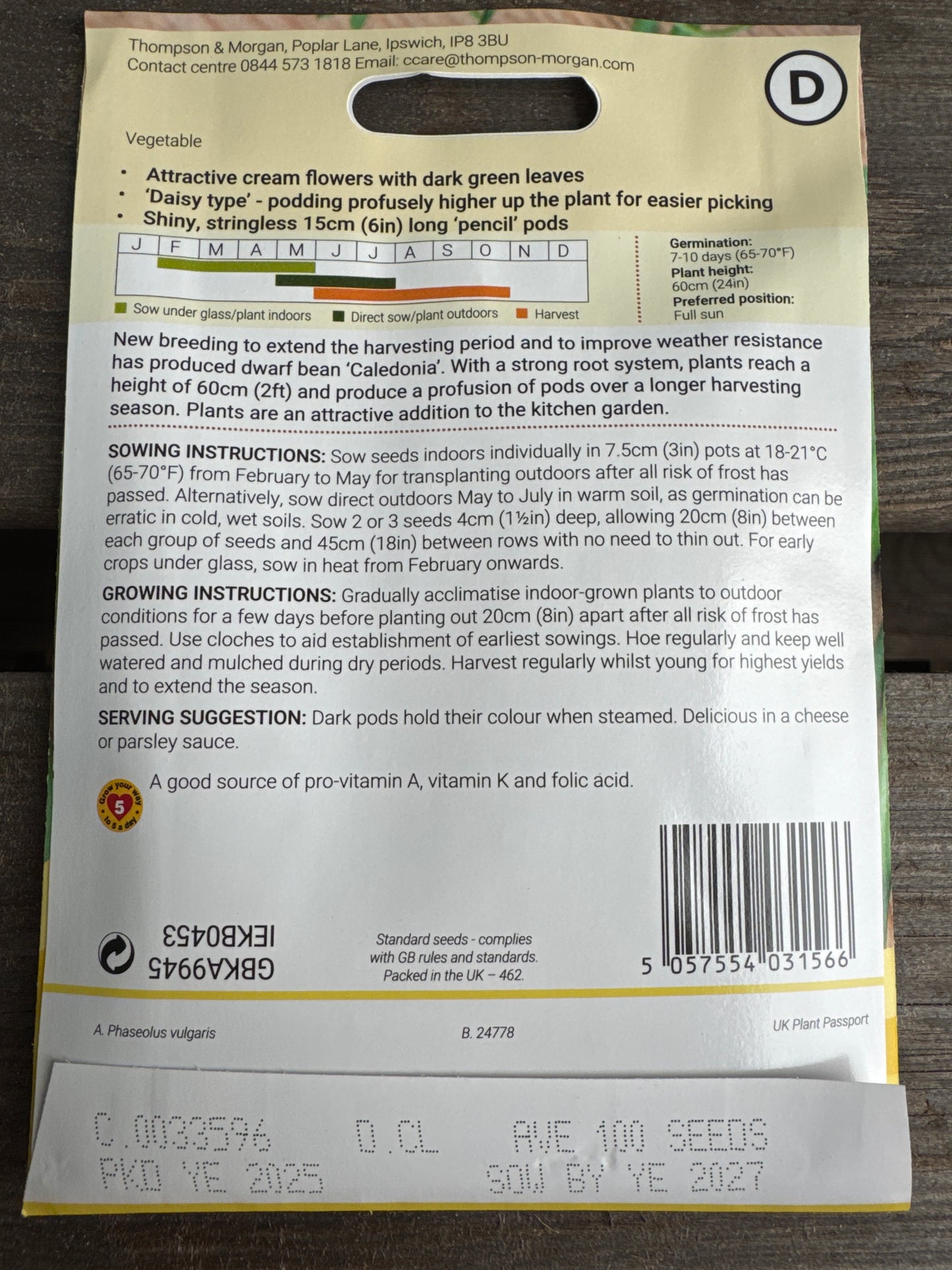 SEEDS - Dwarf Bean Caledonia